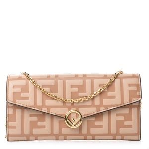 ISO Fendi Calfskin Honey FF 1974 Embossed Continental Wallet on Chain